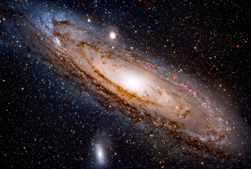 The Andromeda Galaxy (Messier 31). The small Messier 32 galaxy is seen above and slightly to the left (directly south) of the centre of M31, and Messier 110 is below and to the left. Above and to the left of M32 is the star HD 3914. This is an RGB image + some h alpha data. Captured in the Israeli desert (the Negev).
