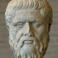 Cabeza de Platón, copia romana. El original se expuso en la Academia tras la muerte del filósofo (348/347 a. C.).