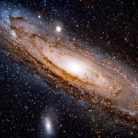 The Andromeda Galaxy (Messier 31). The small Messier 32 galaxy is seen above and slightly to the left (directly south) of the centre of M31, and Messier 110 is below and to the left. Above and to the left of M32 is the star HD 3914. This is an RGB image + some h alpha data. Captured in the Israeli desert (the Negev).